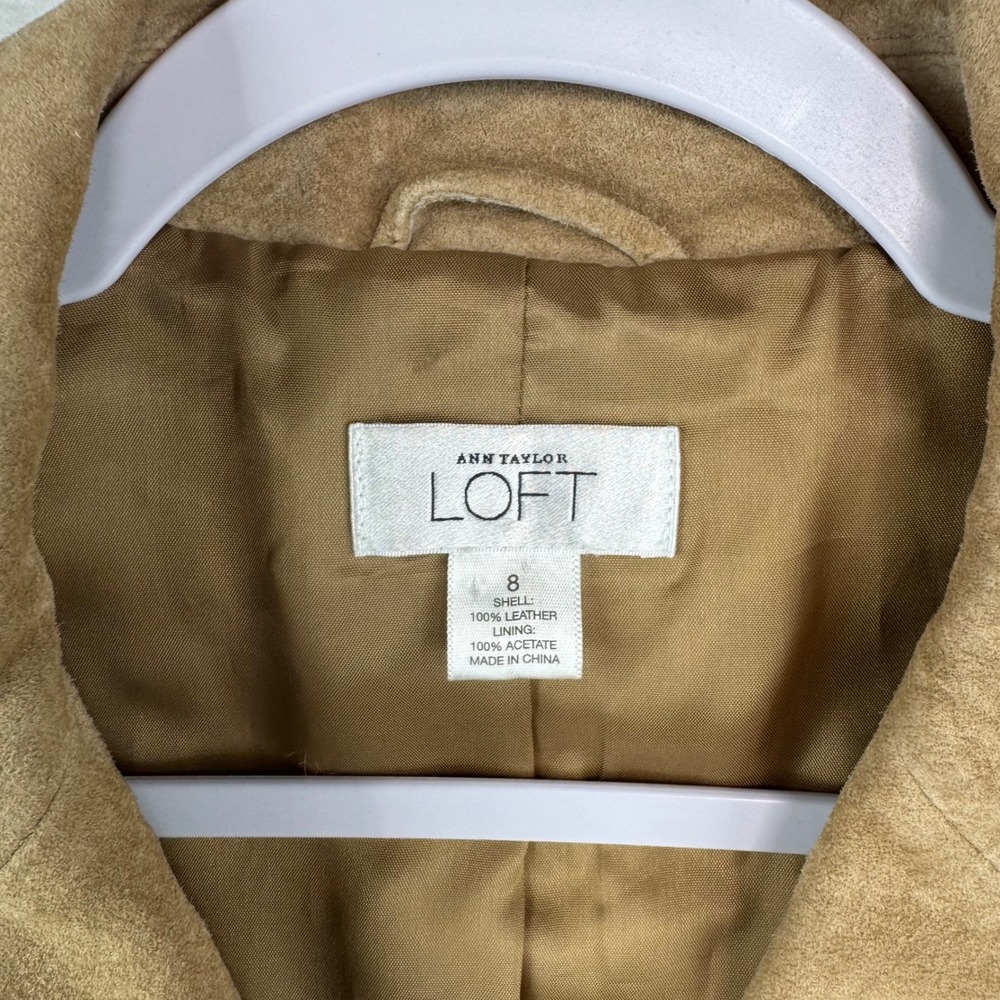 Ann Taylor Loft Tan Suede Leather Blazer Jacket Womens Size 8 Two Button Camel - Picture 3 of 8
